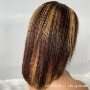 13x4 Short Bob Mixed Blonde Black Human Hair Wigs Silky Straight Lace Front Wigs with Baby Hair Ombre Colore wigs